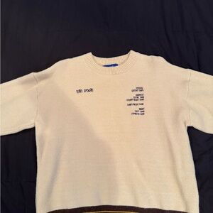 Aelfric Eden Cream Crewneck Sweater with Embroidered Chest Text